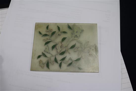A Chinese miniature jade and hardstone table screen, with wood stand, early 20th century